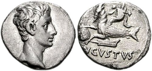 古代ローマ　ディナリウス銀貨　カプリコーン　アウグストゥス