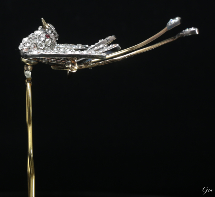 ダイヤモンドの極楽鳥　ブローチ＆髪飾り　アンティークジュエリー