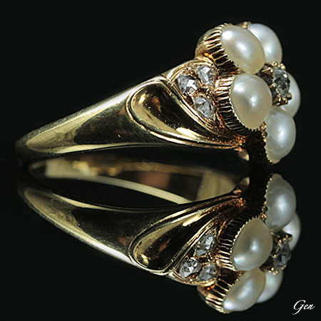 天然真珠　ダイヤモンド　クラスター　リング　アンティークジュエリー