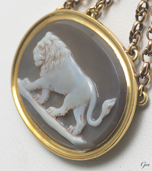 18世紀　ストーンカメオ　ペンダント　ライオン