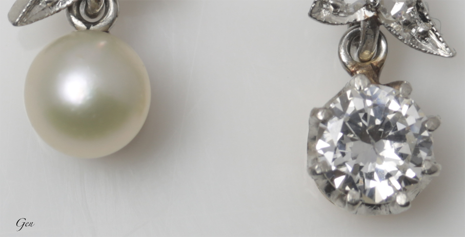 天然真珠とオールドヨーロピアンカット・ダイヤモンド